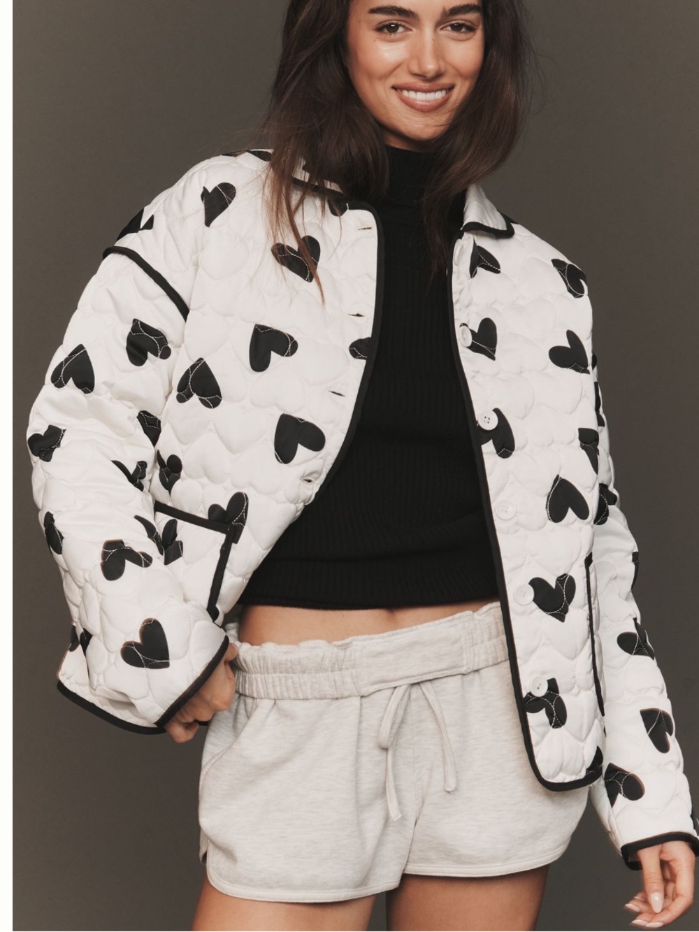 NWT Anthropologie Beach Riot Black and White Heart Puffer Jacket